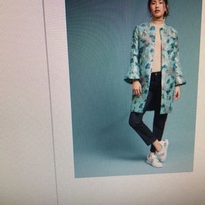 Ornate jacquard coat blue motif- Anthropology